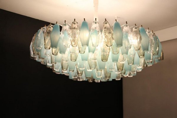 Mid-Century Venini Style Round Chandelier in Blue and White Poliedri, 1990-YF-1447044