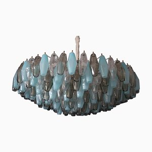 Mid-Century Venini Style Round Chandelier in Blue and White Poliedri, 1990-YF-1447044