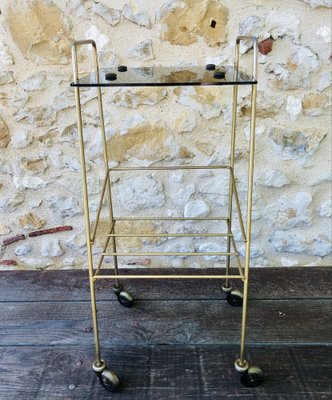 Mid-Century Vintage Brass and Glass Side Table with Shelf and Magazine Rack, 1960s-OJT-1275911