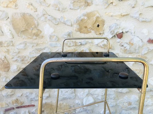 Mid-Century Vintage Brass and Glass Side Table with Shelf and Magazine Rack, 1960s-OJT-1275911