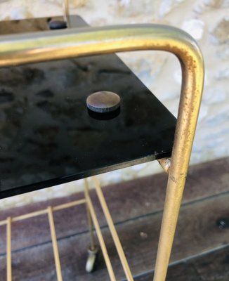 Mid-Century Vintage Brass and Glass Side Table with Shelf and Magazine Rack, 1960s-OJT-1275911