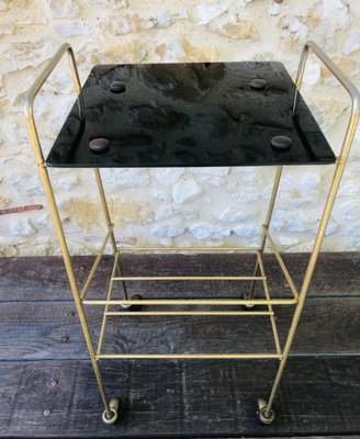 Mid-Century Vintage Brass and Glass Side Table with Shelf and Magazine Rack, 1960s-OJT-1275911