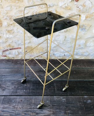 Mid-Century Vintage Brass and Glass Side Table with Shelf and Magazine Rack, 1960s-OJT-1275911