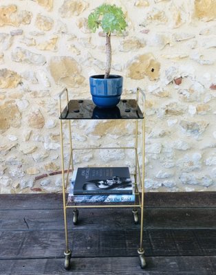 Mid-Century Vintage Brass and Glass Side Table with Shelf and Magazine Rack, 1960s-OJT-1275911