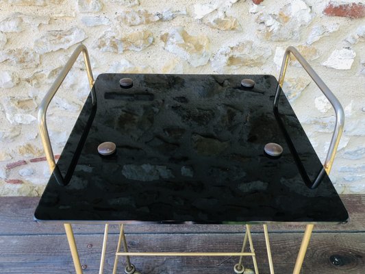 Mid-Century Vintage Brass and Glass Side Table with Shelf and Magazine Rack, 1960s-OJT-1275911