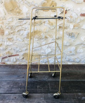 Mid-Century Vintage Brass and Glass Side Table with Shelf and Magazine Rack, 1960s-OJT-1275911