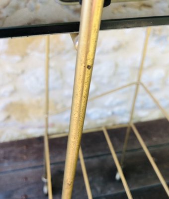 Mid-Century Vintage Brass and Glass Side Table with Shelf and Magazine Rack, 1960s-OJT-1275911