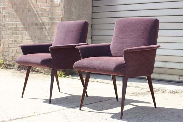 Mid-Century Violet Velvet & Corduroy Armchairs, 1950s, Set of 2-XIJ-1748927