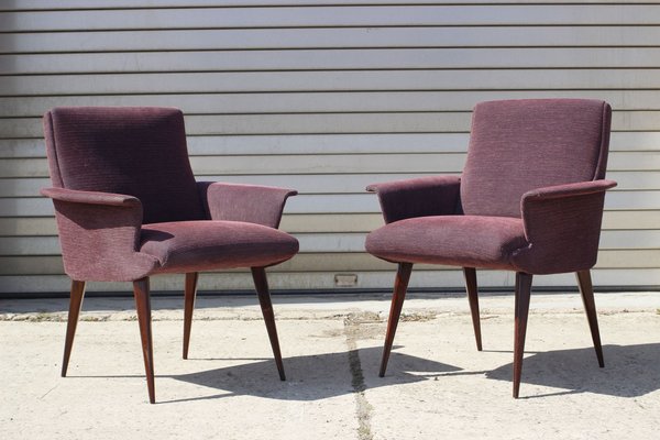 Mid-Century Violet Velvet & Corduroy Armchairs, 1950s, Set of 2-XIJ-1748927