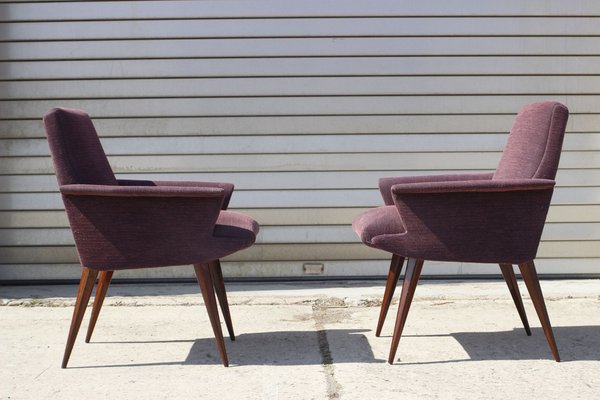 Mid-Century Violet Velvet & Corduroy Armchairs, 1950s, Set of 2-XIJ-1748927