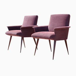 Mid-Century Violet Velvet & Corduroy Armchairs, 1950s, Set of 2-XIJ-1748927