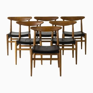 Mid-Century W2 Dining Chairs by Hans J. Wegner, 1960s, Set of 6-NL-1407732