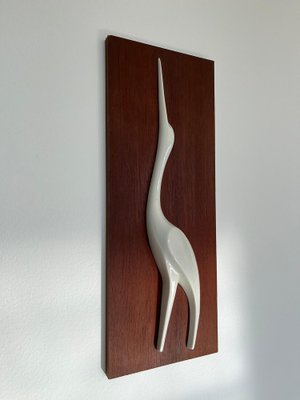 Mid-Century Wall Decoration of Bird in Teak and Porcelain, 1960s-TZ-1362448