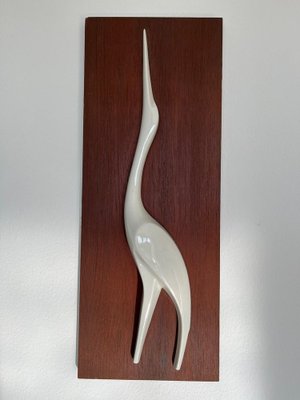 Mid-Century Wall Decoration of Bird in Teak and Porcelain, 1960s-TZ-1362448