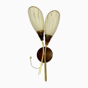 Mid-Century Wall Lamp in Brass and Wood, 1950s-ZCY-1769161