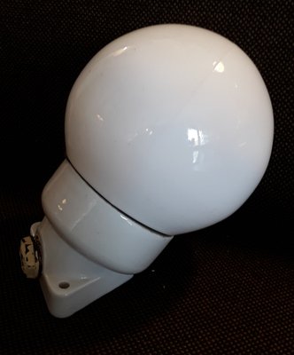 Mid-Century Wall Lamp with Opaque White Pressed Glass Globe & White Porcelain Mount, 1950s-HOI-1275783