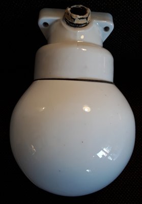 Mid-Century Wall Lamp with Opaque White Pressed Glass Globe & White Porcelain Mount, 1950s-HOI-1275783