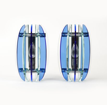 Mid-Century Wall Sconces in Colored Glass & Chrome attributed to Veca, Italy, 1970s, Set of 2-LYQ-1756270