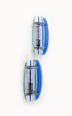 Mid-Century Wall Sconces in Colored Glass & Chrome attributed to Veca, Italy, 1970s, Set of 2-LYQ-1756270