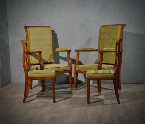 Mid-Century Walnut Brass & Velvet Armchairs, 1950, Set of 2-UH-1180614