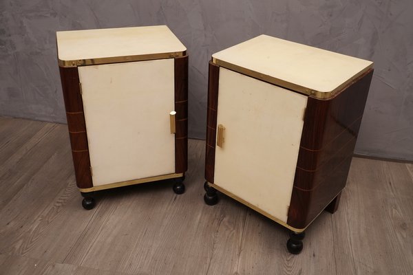 Mid-Century Walnut Goatskin and Brass Nightstands, 1950s, Set of 2-UH-1789977