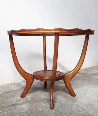 Mid-Century Walnut Low Table with Circular Transparent Glass & Checkerboard Pattern Attributed to Osvaldo Borsani-GGK-1013161