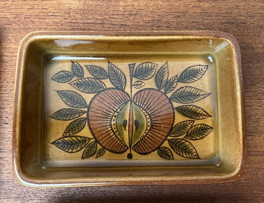 Mid-Century West German Pottery WGP Stacking Bowls with Teak Tray, 1960s, Set of 4-UAH-1796996