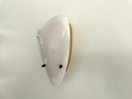 Mid-Century White Acrylic Glass and Yellow Metal Sconce, 1950s-RDS-1740096