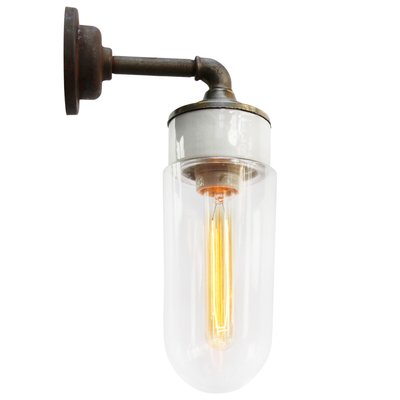 Mid-Century White Brass, Porcelain, and Clear Glass Sconce-BLS-665651