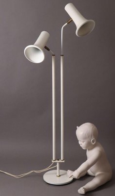 Mid-Century White Floor Lamp in Brass-ESB-1376628