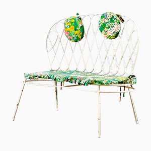 Mid-Century White Flower Power Garden Bench in Iron, 1960s-CIP-938354