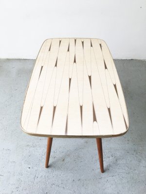 Mid-Century White Formica, Brass, and Oak Coffee Table-GGK-663458