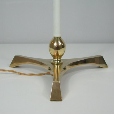 Mid-Century White Leather and Brass Floor Lamp from Vereinigte Werkstätten, 1950s-OE-1178878