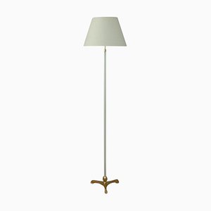 Mid-Century White Leather and Brass Floor Lamp from Vereinigte Werkstätten, 1950s-OE-1178878