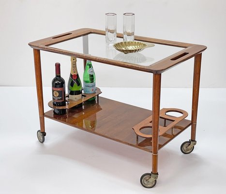 Mid-Century White Walnut Wood Italian Bar Cart by Franco Albini for Cesare Lacca, 1950s-JDR-1125389