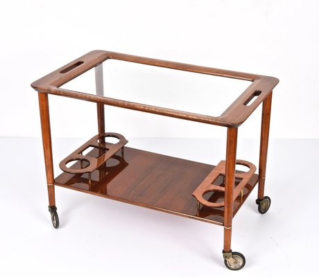 Mid-Century White Walnut Wood Italian Bar Cart by Franco Albini for Cesare Lacca, 1950s-JDR-1125389