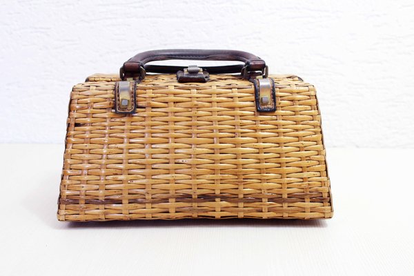 Mid-Century Wicker and Leather Trunk from Korey-BQF-1367101