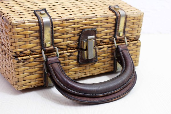 Mid-Century Wicker and Leather Trunk from Korey-BQF-1367101