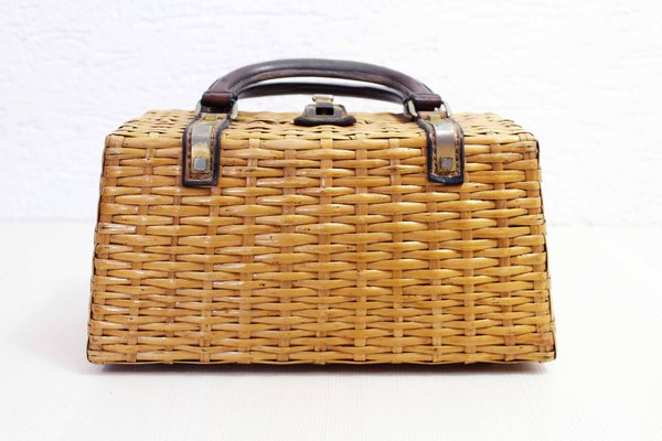 Mid-Century Wicker and Leather Trunk from Korey-BQF-1367101