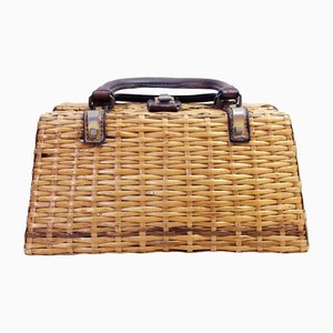 Mid-Century Wicker and Leather Trunk from Korey-BQF-1367101