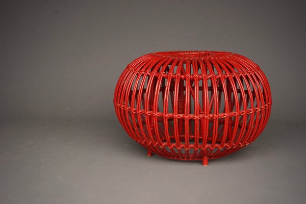 Mid-Century Wicker and Rattan Ottoman attributed to Franco Albini, 1950s-ZBW-2020148