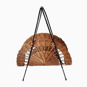 Mid-Century Wicker Magazine Rack, 1950s-QDP-712602