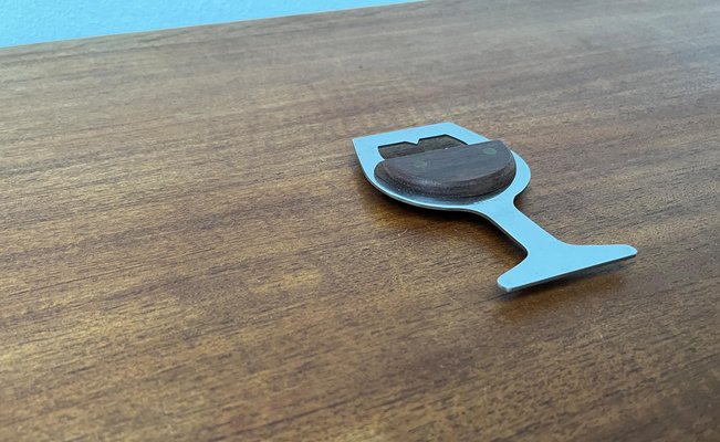 Mid-Century Wine Glass-Shaped Bottle Opener in Metal and Wood, 1960s-UAH-1811330