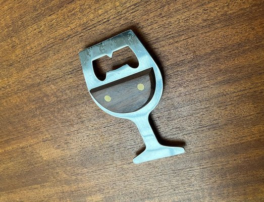 Mid-Century Wine Glass-Shaped Bottle Opener in Metal and Wood, 1960s-UAH-1811330