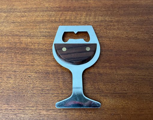 Mid-Century Wine Glass-Shaped Bottle Opener in Metal and Wood, 1960s-UAH-1811330