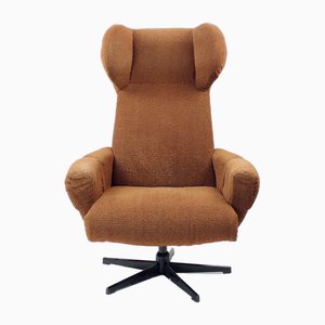 Mid-Century Wing Swivel Chair in Brown Fabric, Former Czechoslovakia, 1960s-UL-1546502