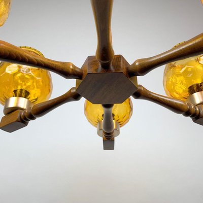 Mid-Century Wood and Glass Chandelier, 1970s-TZ-1017905