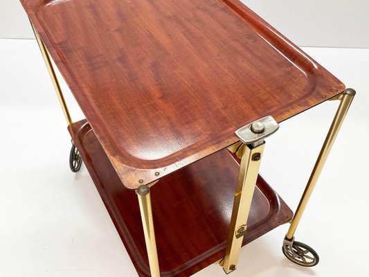 Mid-Century Wood and Golden Aluminium Foldable Bar Cart, 1950-JDR-1125455