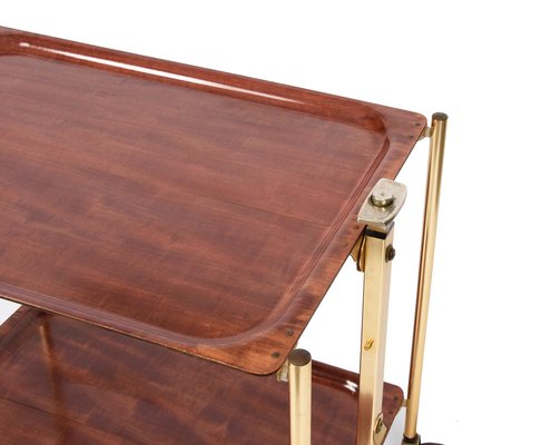 Mid-Century Wood and Golden Aluminium Foldable Bar Cart, 1950-JDR-1125455