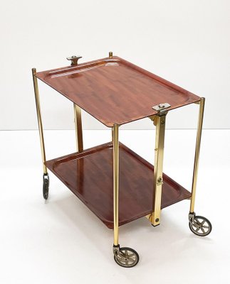 Mid-Century Wood and Golden Aluminium Foldable Bar Cart, 1950-JDR-1125455